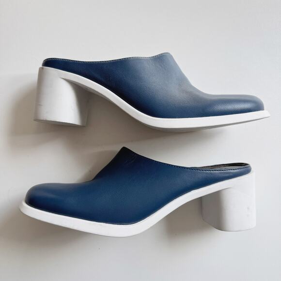 Camper Colorblock Navy Blue Leather Slip-On Meda Clog Mules Size 38/7.5 - Picture 2 of 9